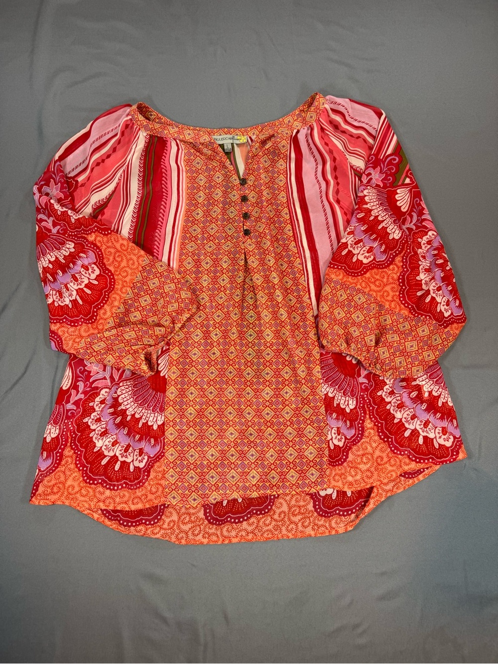 Women’s Pink Bohemian Long-Sleeve Peasant Blouse - Picture 2 of 6